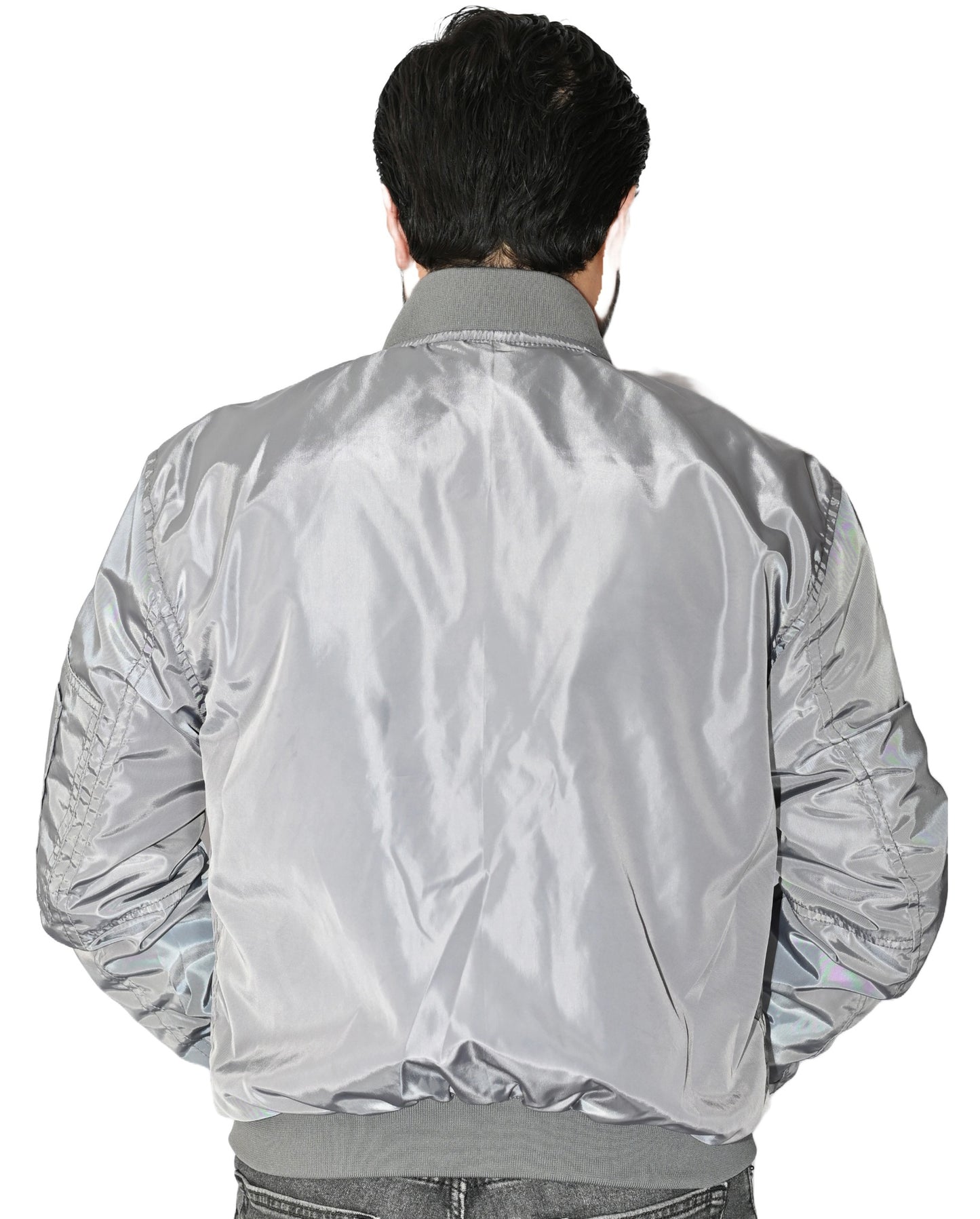 Letterman College Varsity Bomber Satin Jackets Quality Jacket Sports Wear Silver Gray