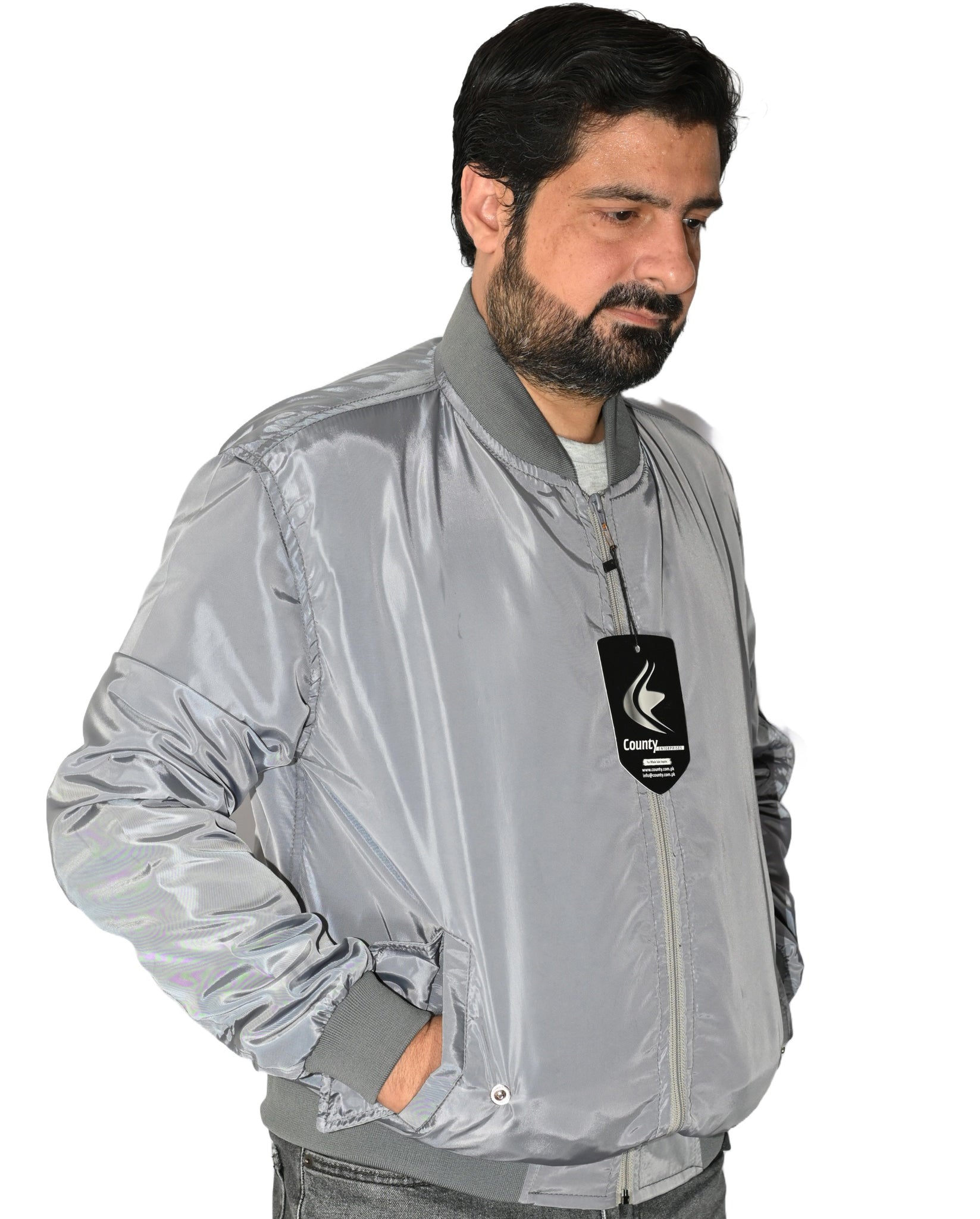 Letterman College Varsity Bomber Satin Jackets Quality Jacket Sports Wear Silver Gray Satin