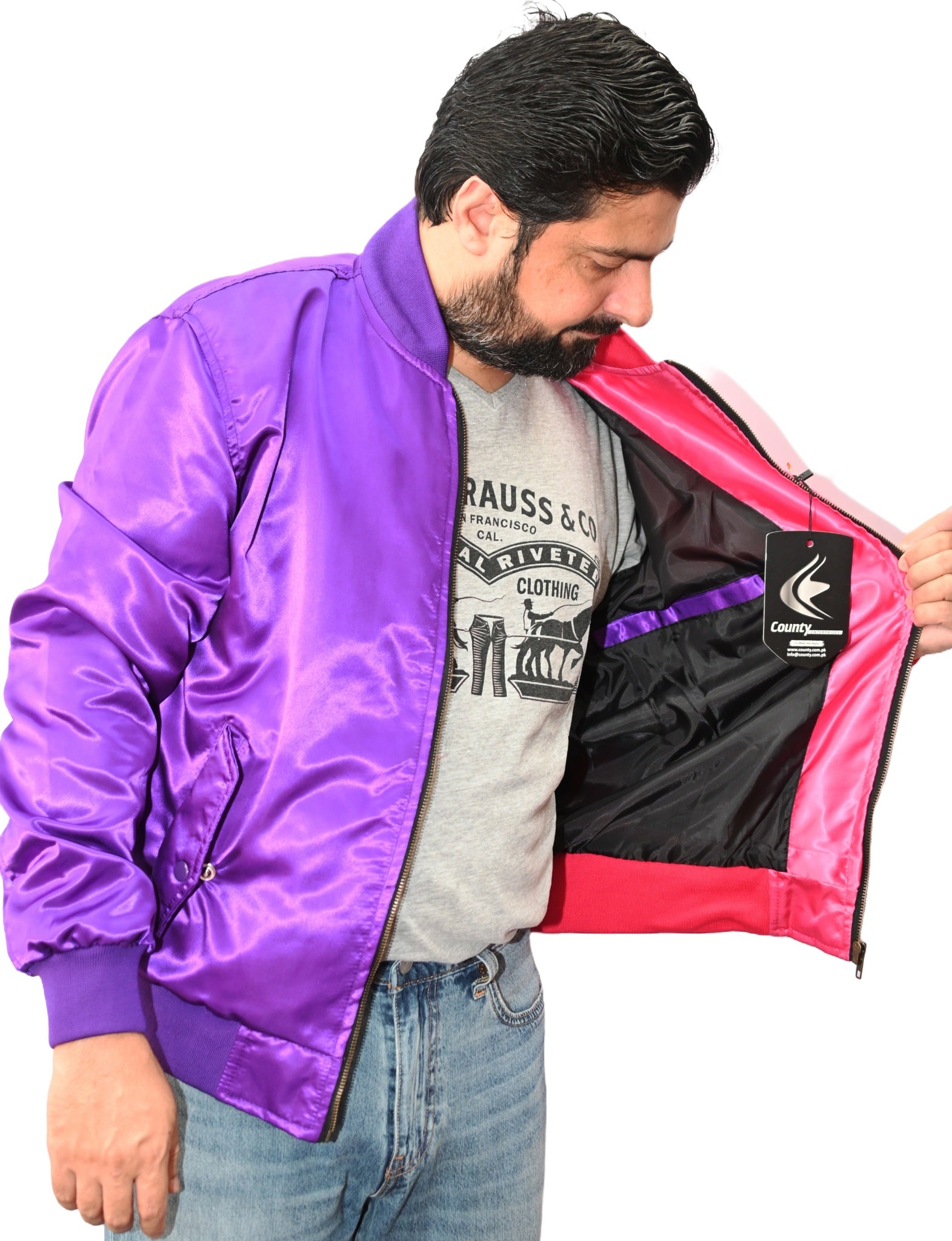 Letterman Varsity Bomber Jacket Sports Wear Hot Pink and Purple Satin
