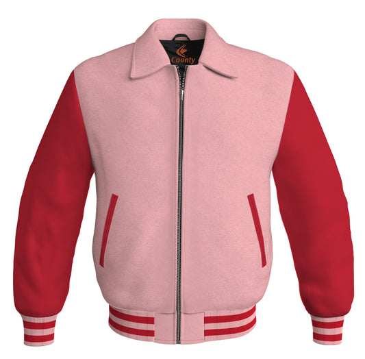 Bomber Classic Jacket Pink Body and Red Leather Sleeves