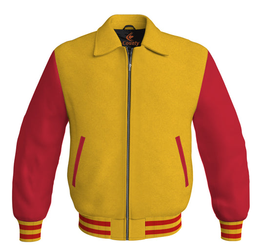 Bomber Classic Jacket Yellow/Gold Body and Red Leather Sleeves