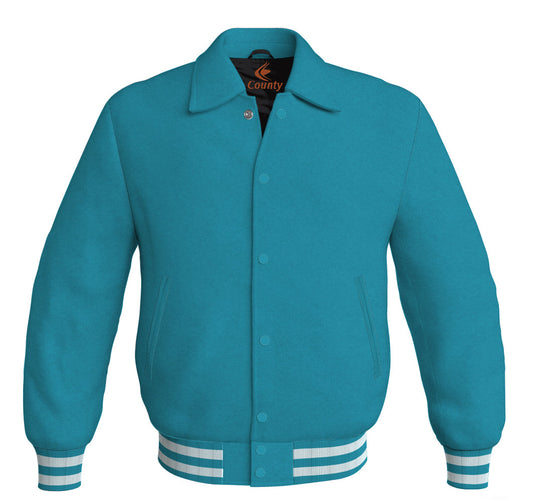 Baseball Letterman Classic Varsity Jacket Sports Wear Turquoise Satin