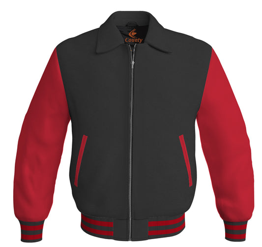 Bomber Classic Jacket Black Body and Red Leather Sleeves
