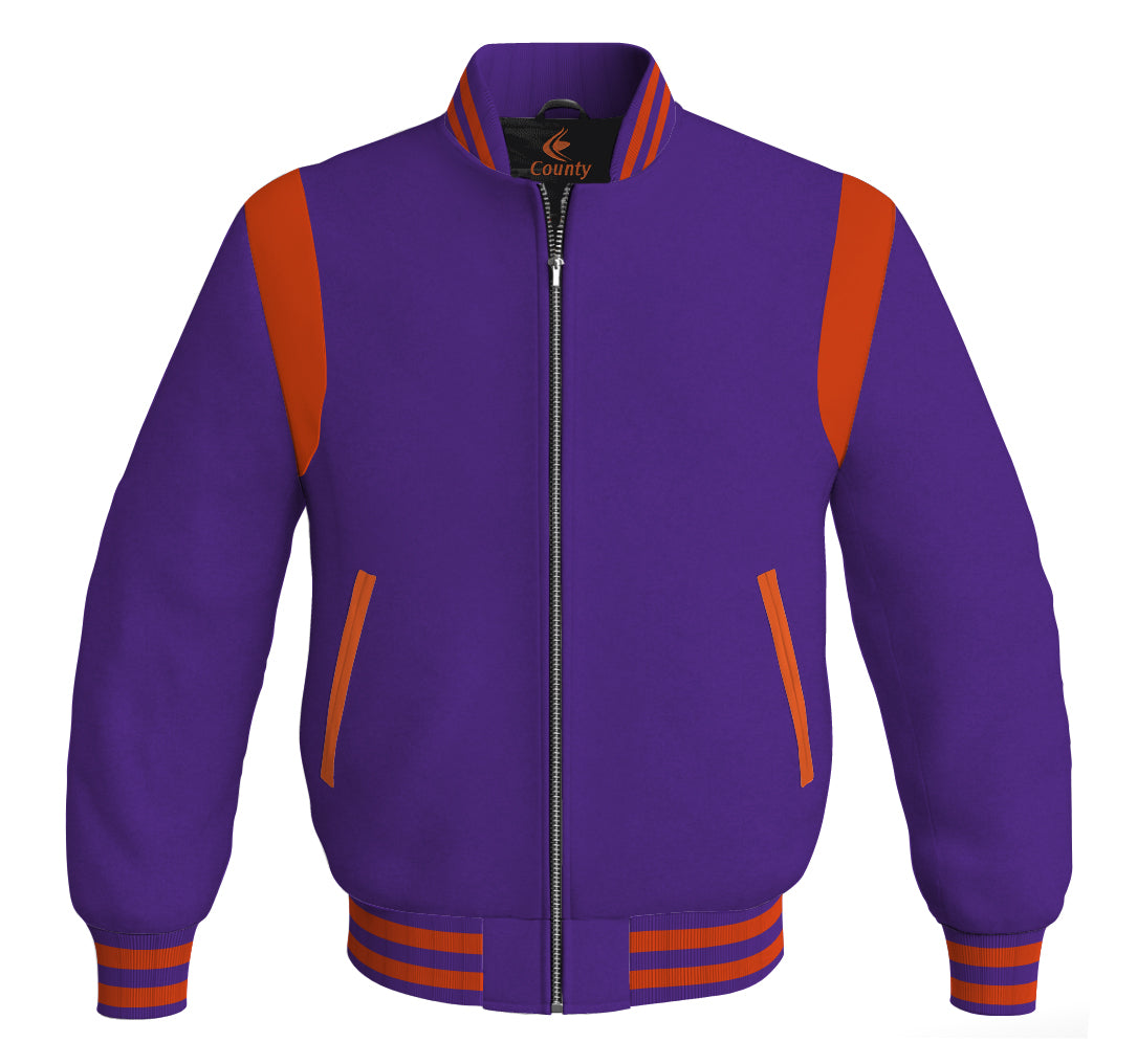 Letterman Baseball Bomber Retro Jacket Purple Body Orange Leather Inserts