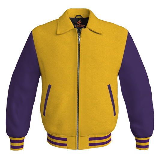 Bomber Classic Jacket Yellow/Gold Body and Purple Leather Sleeves