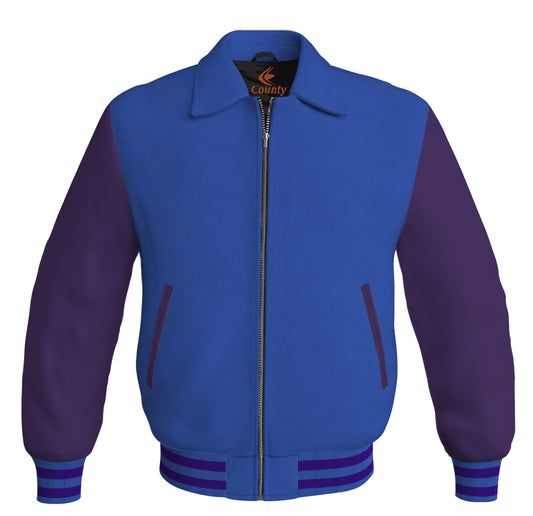 Bomber Classic Jacket Royal Blue Body and Purple Leather Sleeves