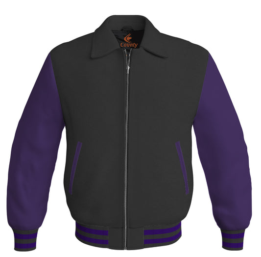 Bomber Classic Jacket Black Body and Purple Leather Sleeves