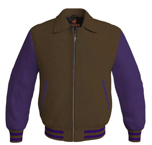Bomber Classic Jacket Brown Body and Purple Leather Sleeves