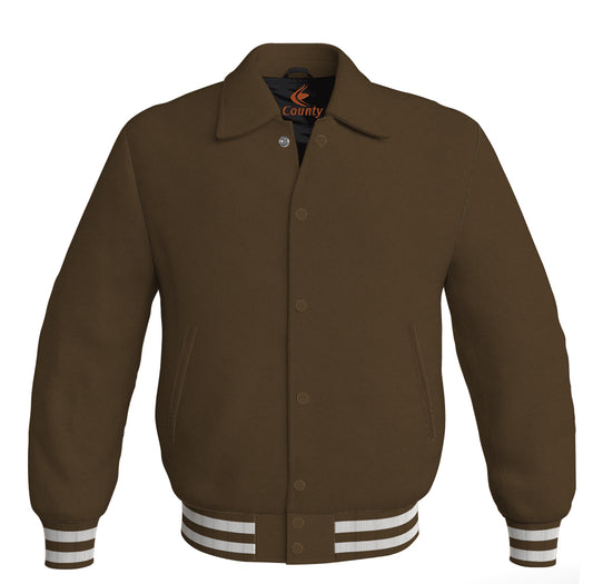 Baseball Letterman Classic Varsity Jacket Sports Wear Brown Satin