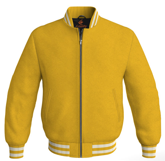 Varsity Bomber Jackets Baseball Letterman Yellow/Gold Body Sleeves Wool/Fleece