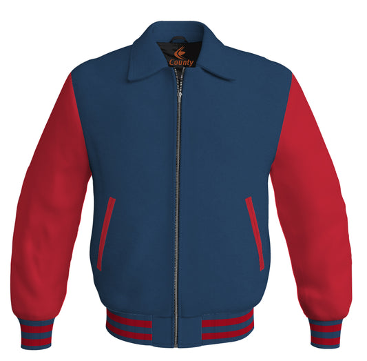 Bomber Classic Jacket Navy Blue Body and Red Leather Sleeves