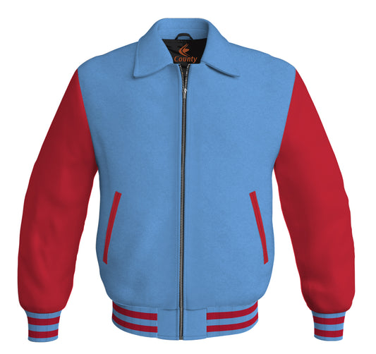 Bomber Classic Jacket Sky Blue Body and Red Leather Sleeves