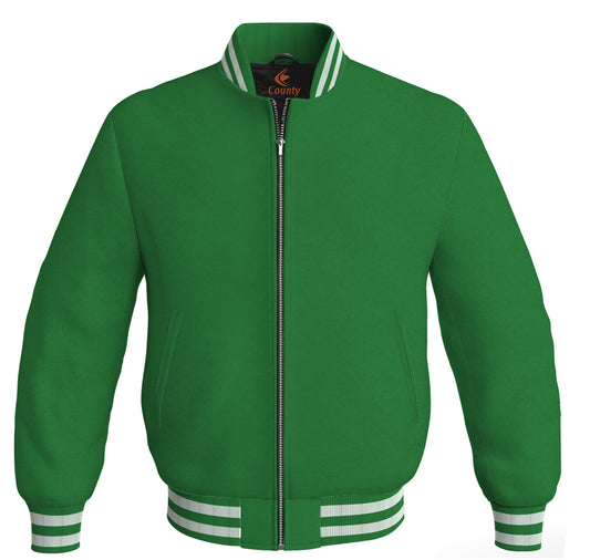 Varsity Bomber Jackets Baseball Letterman Green Body Sleeves Wool/Fleece