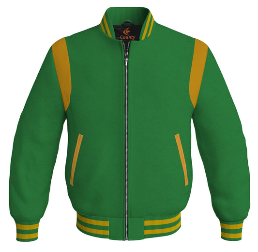 Letterman Baseball Bomber Retro Jacket Green Body Golden Leather Inserts