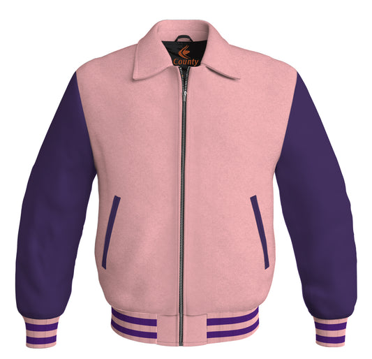 Bomber Classic Jacket Pink Body and Purple Leather Sleeves