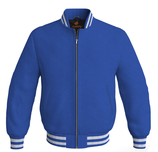 Varsity Bomber Jackets Baseball Letterman Royal Blue Body Sleeves Wool/Fleece