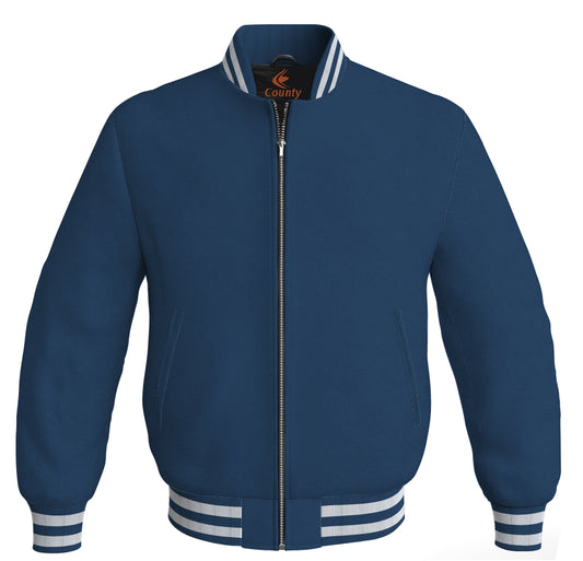 Varsity Bomber Jackets Baseball Letterman Navy Blue Body Sleeves Wool/Fleece