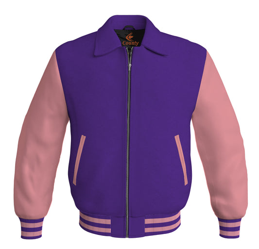 Bomber Classic Jacket Purple Body and Pink Leather Sleeves