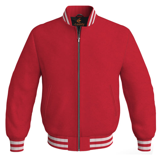 Varsity Bomber Jackets Baseball Letterman Red Body Sleeves Wool/Fleece