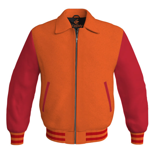 Bomber Classic Jacket Orange Body and Red Leather Sleeves