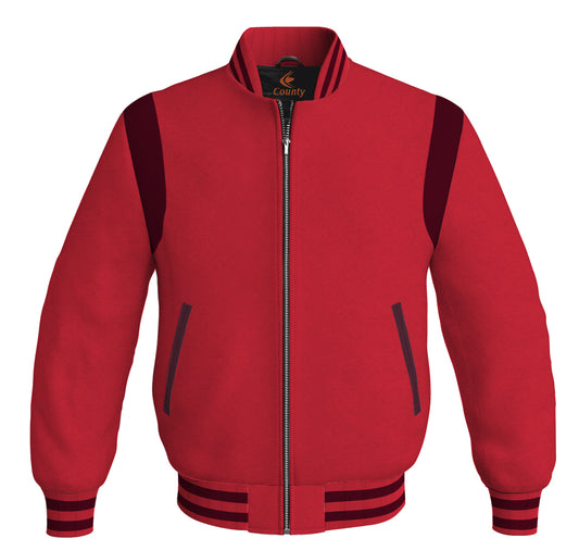 Letterman Baseball Bomber Retro Jacket Red Body Maroon Leather Inserts
