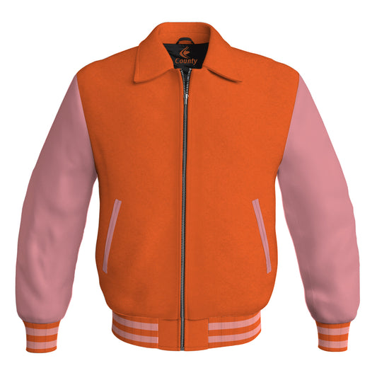 Bomber Classic Jacket Orange Body and Pink Leather Sleeves