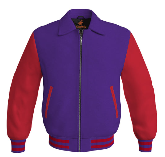 Bomber Classic Jacket Purple Body and Red Leather Sleeves