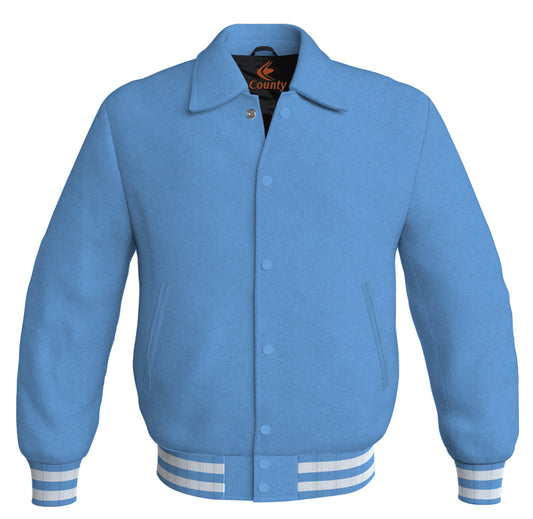 Baseball Letterman Classic Varsity Jacket Sports Wear Sky Blue Satin