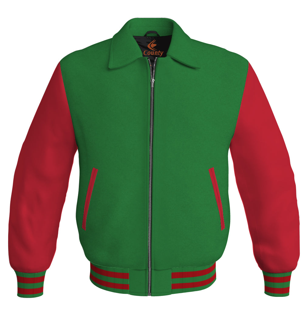 Bomber Classic Jacket Green Body and Red Leather Sleeves