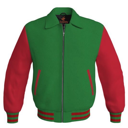 Bomber Classic Jacket Green Body and Red Leather Sleeves