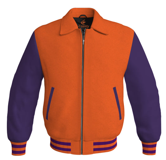 Bomber Classic Jacket Orange Body and Purple Leather Sleeves