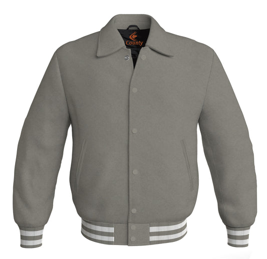 Baseball Letterman Classic Varsity Jacket Sports Wear Gray Satin
