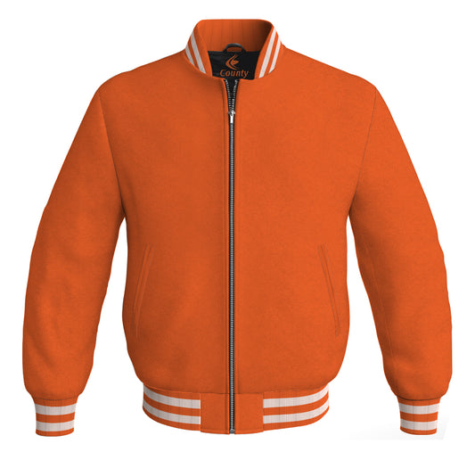Varsity Bomber Jackets Baseball Letterman Orange Body Sleeves Wool/Fleece