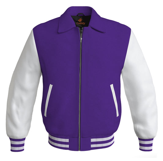 Luxury Bomber Classic Jacket Purple Body and White Leather Sleeves