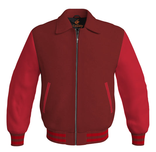 Bomber Classic Jacket Maroon Body and Red Leather Sleeves
