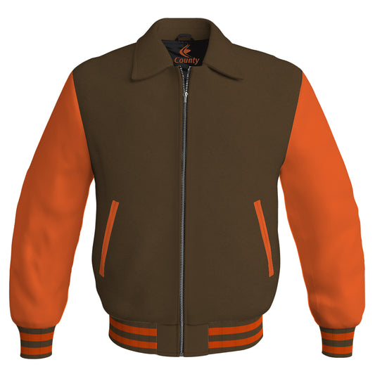 Luxury Bomber Classic Jacket Brown Body and Orange Leather Sleeves