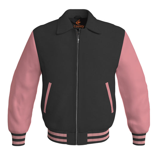 Bomber Classic Jacket Black Body and Pink Leather Sleeves