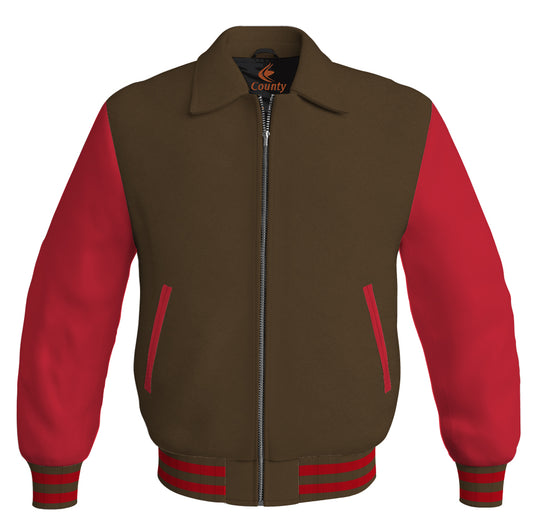 Bomber Classic Jacket Brown Body and Red Leather Sleeves