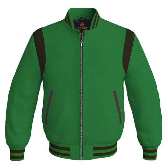 Letterman Baseball Bomber Retro Jacket Green Body Brown Leather Inserts