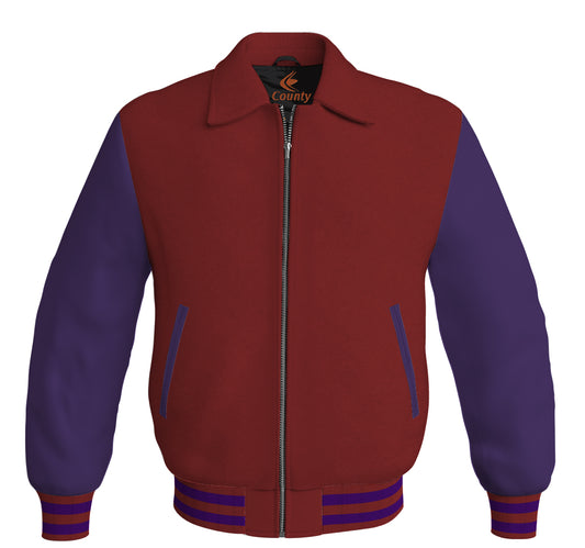 Bomber Classic Jacket Maroon Body and Purple Leather Sleeves
