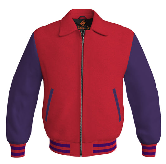 Bomber Classic Jacket Red Body and Purple Leather Sleeves