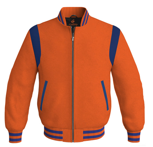 Letterman Baseball Bomber Retro Jacket Orange Body Blue Leather Inserts
