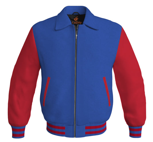 Bomber Classic Jacket Royal Blue Body and Red Leather Sleeves