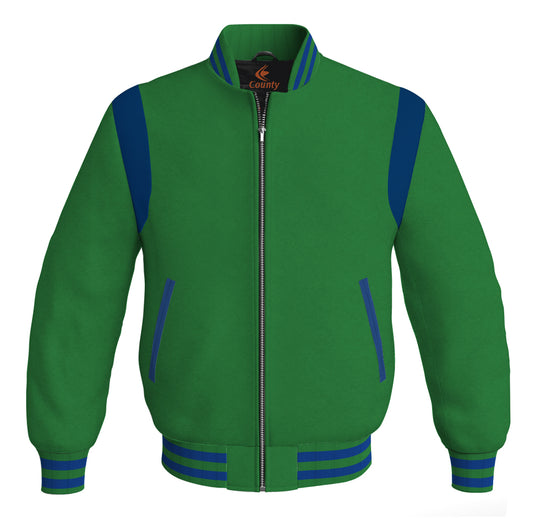 Letterman Baseball Bomber Retro Jacket Green Body Blue Leather Inserts