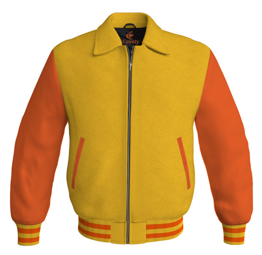 Luxury Bomber Classic Jacket Yellow/Gold Body and Orange Leather Sleeves