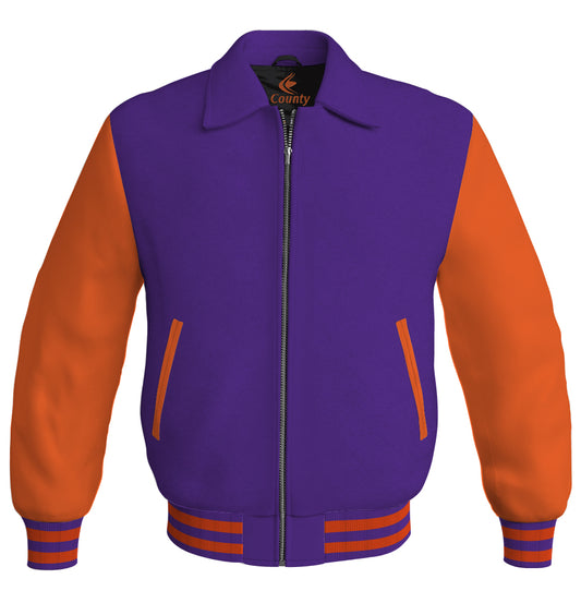 Luxury Bomber Classic Jacket Purple Body and Orange Leather Sleeves