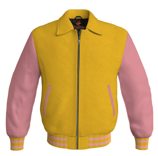 Bomber Classic Jacket Yellow/Gold Body and Pink Leather Sleeves