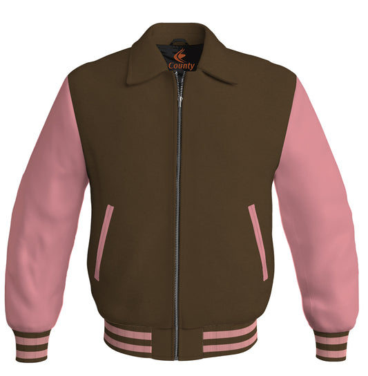 Bomber Classic Jacket Brown Body and Pink Leather Sleeves