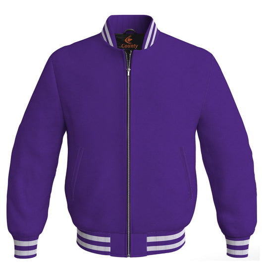 Varsity Bomber Jackets Baseball Letterman Purple Body Sleeves Wool/Fleece