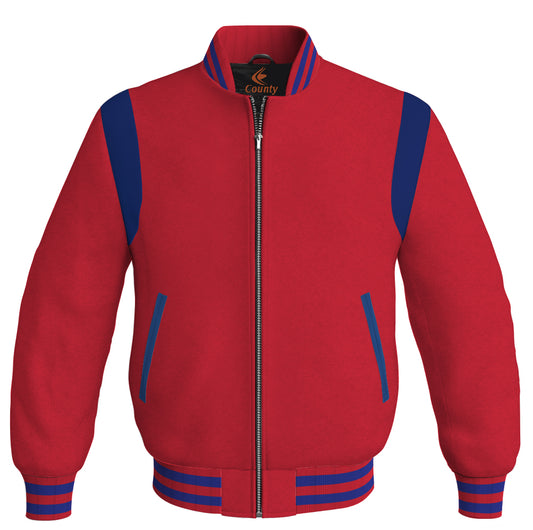 Letterman Baseball Bomber Retro Jacket Red Body Blue Leather Inserts